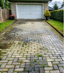 Paver driveway pressure washing before
